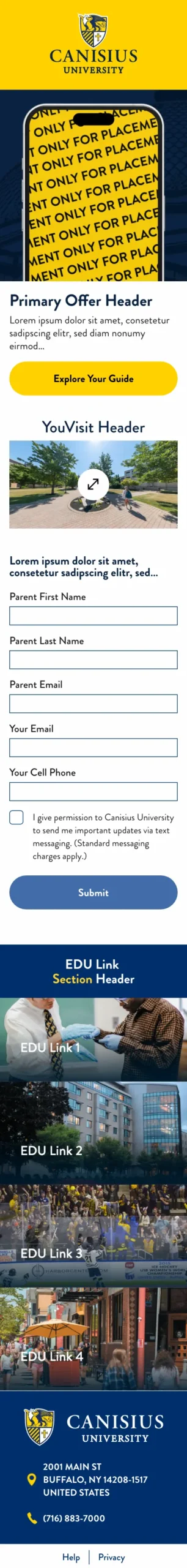 Preview of Canisius University landing page design